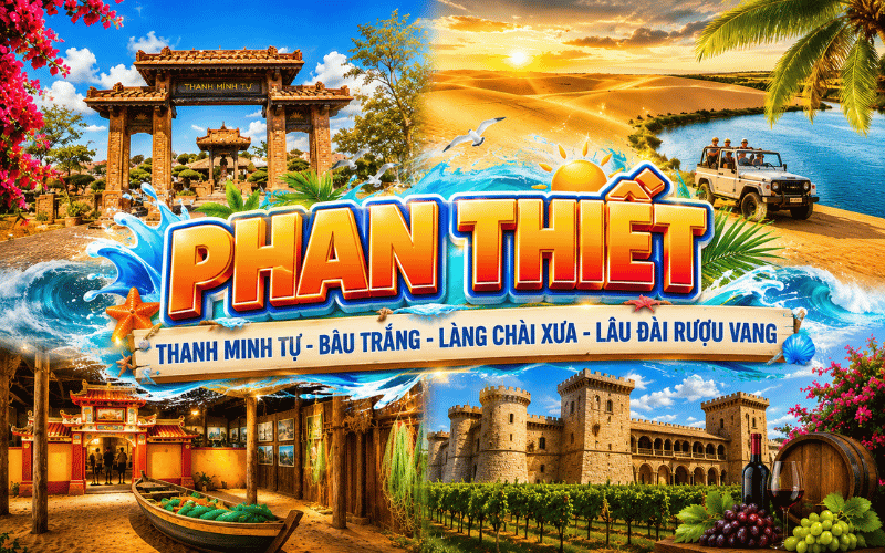 PHAN THIẾT 3N2Đ<BR>THANH MINH TỰ - BÀU TRẮNG - LÀNG CHÀI XƯA - LÂU ĐÀI RƯỢU VANG